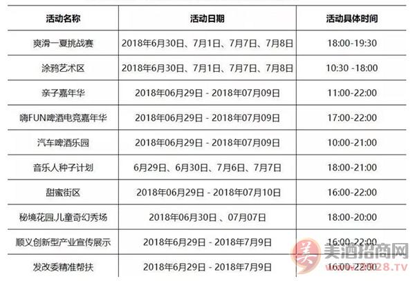 2018年北京燕京啤酒节活动时间安排表